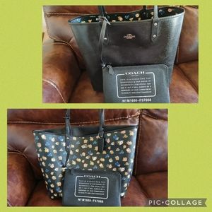 Brand New Coach Reversible City Tote Black Floral